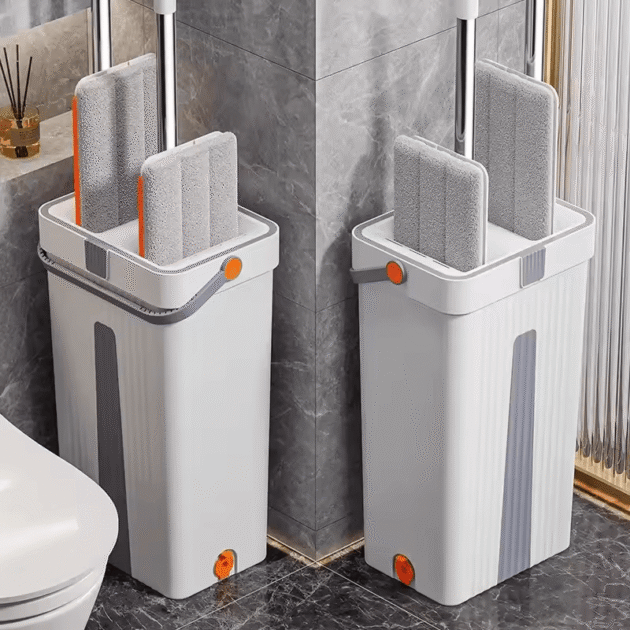 Vadrouille Plate Rotative 360° avec Seau Auto-Essoreur – 6 Tampons Microfibre